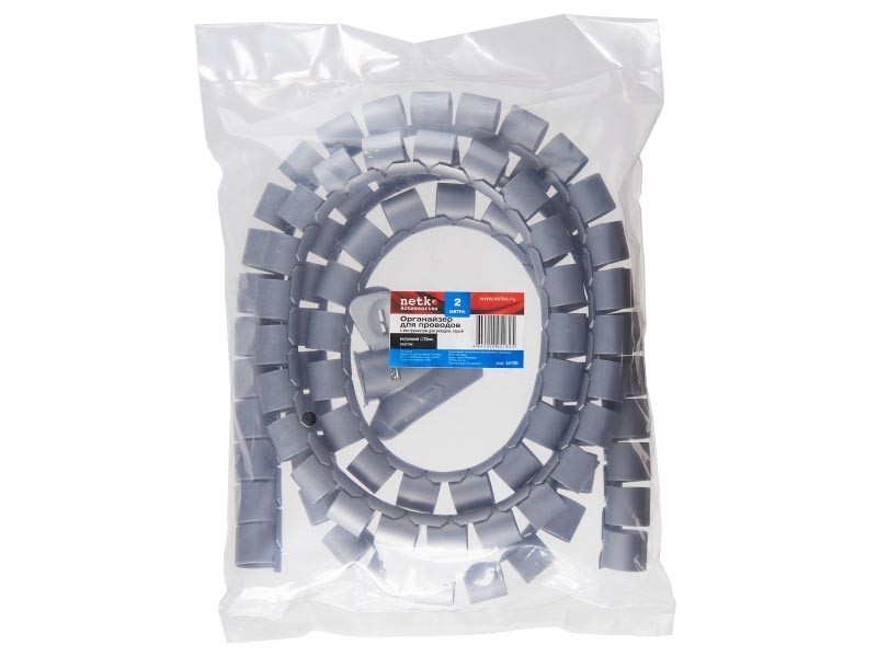 Органайзер для проводов с инструментом для укладки, ID-25mm, 2м, пластик, серый NETKO Optima