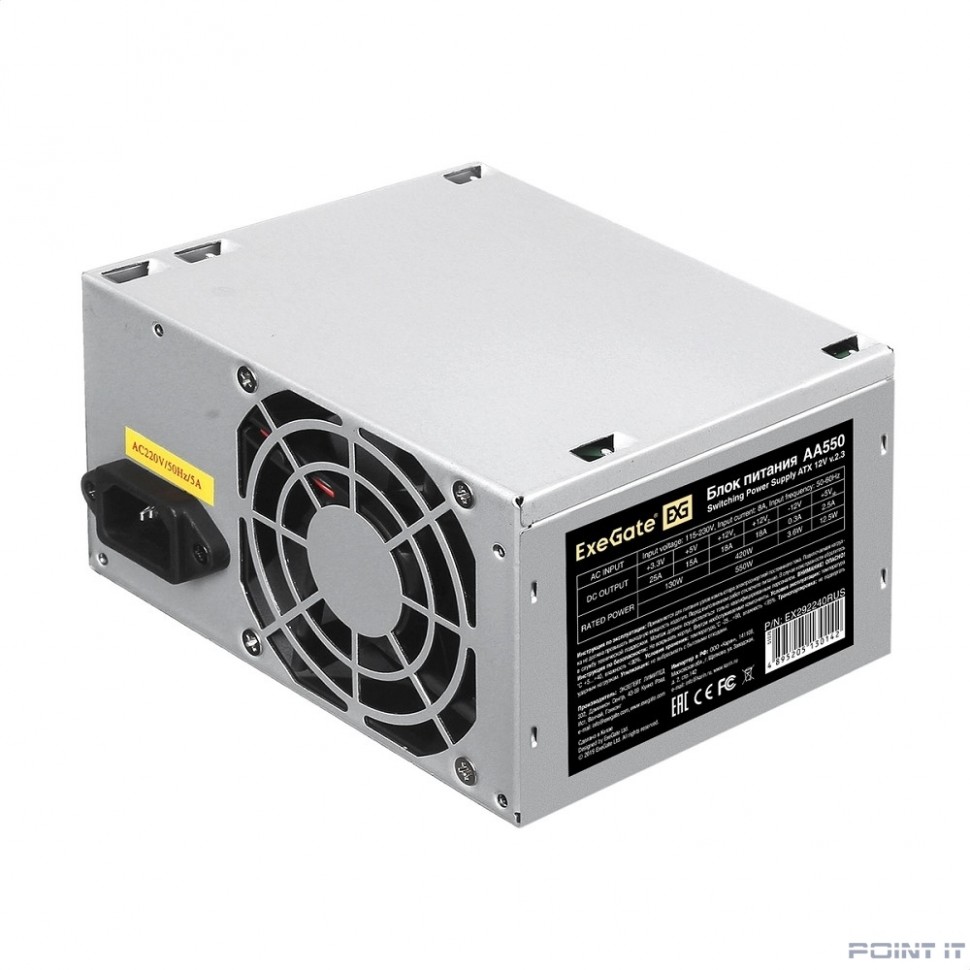 Exegate EX292240RUS Блок питания 550W ExeGate AA550 (ATX, 8cm fan, 24pin, 4pin, 2xSATA, IDE)
