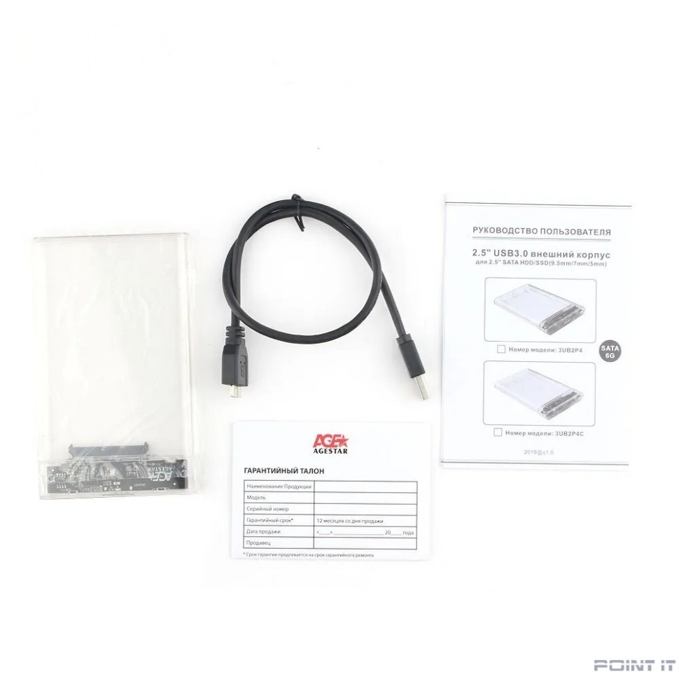 AgeStar USB 3.0 Внешний корпус 2.5&quot; SATAIII HDD/SSD AgeStar 3UB2P4 (TRANSPARENCY) пластик, прозрачный {50} (672691)(17312)