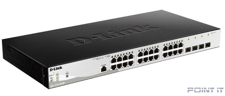 D-Link DGS-1210-28P/ME/B2A Управляемый коммутатор 2 уровня с 24 портами 10/100/1000Base-T и 4 портами 1000Base-X SFP (24 порта с поддержкой PoE 802.3af/802.3at (30 Вт), PoE-бюджет 193 Вт)