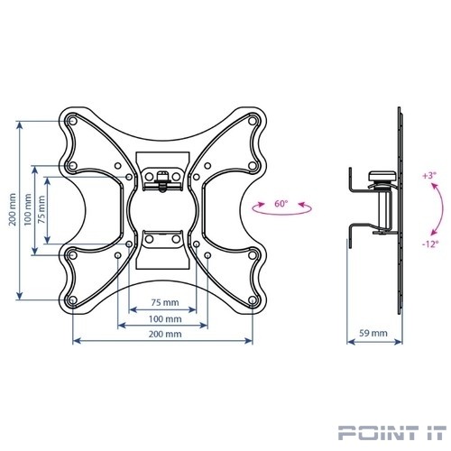 Кронштейн для телевизора Kromax GALACTIC-11 черный 10"-37" макс.25кг настенный поворот и наклон