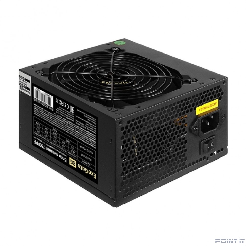 Блок питания 750W ExeGate 750PPE (ATX, APFC, PC, КПД 80% (80 PLUS), 12cm fan, 24pin, 2x(4+4)pin, 4xPCI-E, 6xSATA, 3xIDE, black, кабель 220V в комплекте 1,8м)
