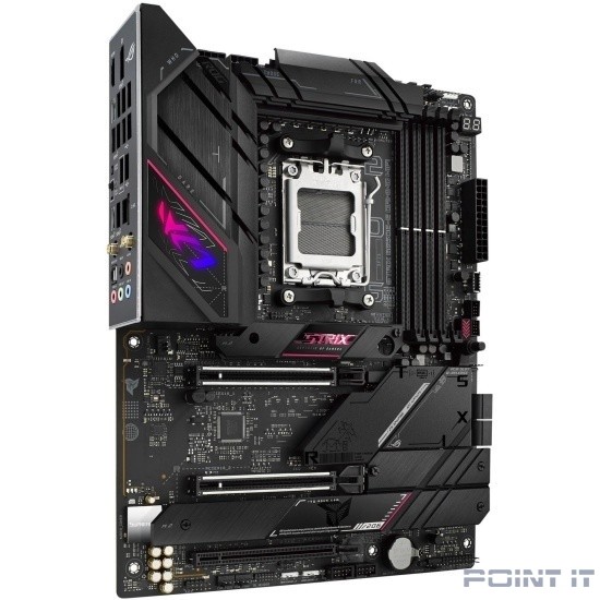 ASUS ROG STRIX B650E-E GAMING WIFI (Socket AM5, ATX, 4xDDR5(128GB), HDMI 2.1/DP, 2xPCIe 5.0x16/1xPCIe 4.0x16, 1xLAN (2.5GbE), Wi-Fi, BT, 4xSATA 6Gb/s, 4xM.2, 2xUSB-C, 6xUSB 3.2, 4xUSB 2.0)