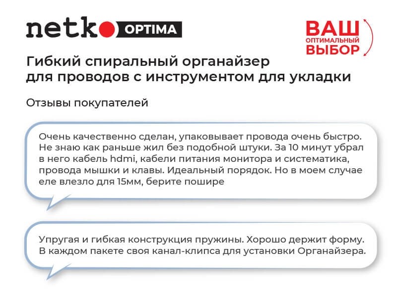 Органайзер для проводов с инструментом для укладки, ID-15mm, 2м, пластик, черный NETKO Optima