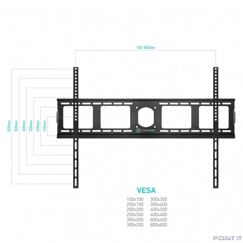 ONKRON UF4 чёрный {40"-80" Максимальная нагрузка: 75 кг VESA: 75x75, 100x100, 100x200, 200x100, 200x200, 200x300, 200x400, 300x100, 300x200, 300x300, 300x400, 400x200}